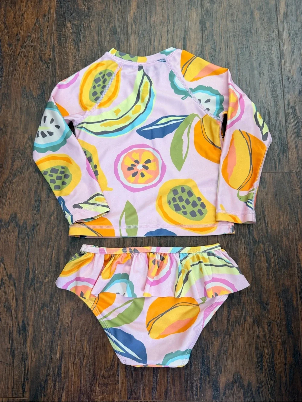 Tea Collection Pink Tropical Fruit Rashguard Swim Set Sz 18-24 Mo